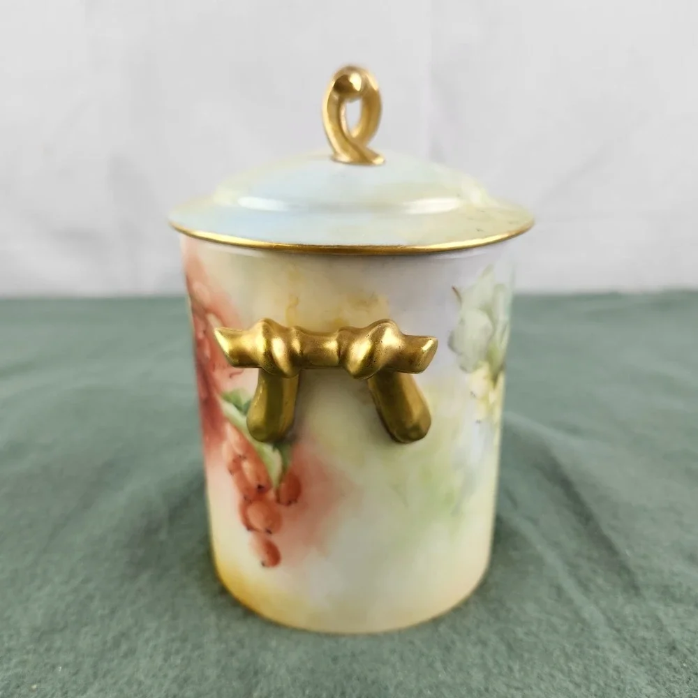 Antique GDA France Limoges Condensed Milk Container W/ Lid  Gold Scroll‎ Grapes